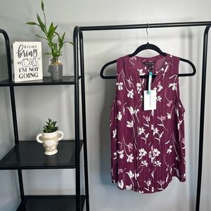 41 Hawthorne Breyson Pleat Detail Split Neck Blouse in purple